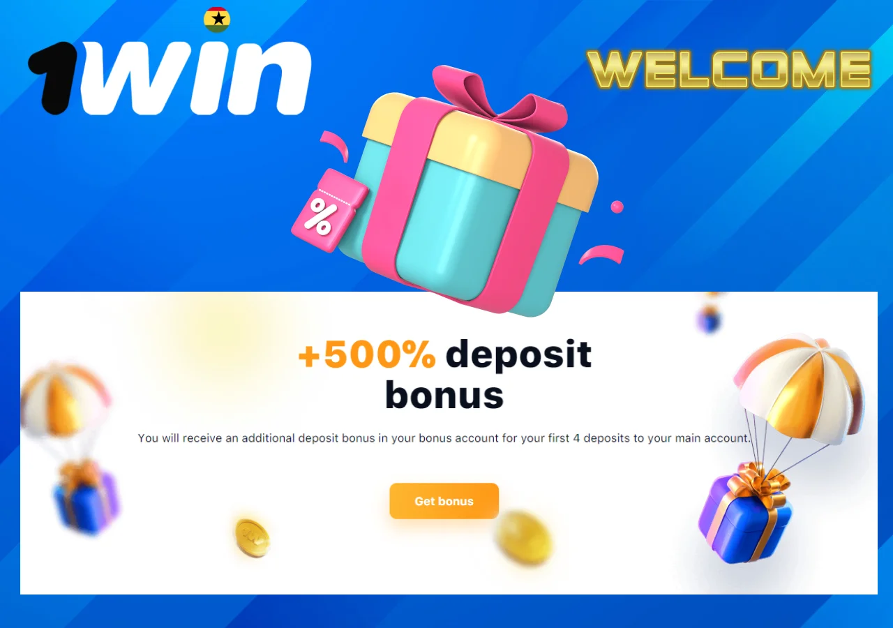 Welcome bonus up to 500% on your first deposit at 1win Casino Ghana