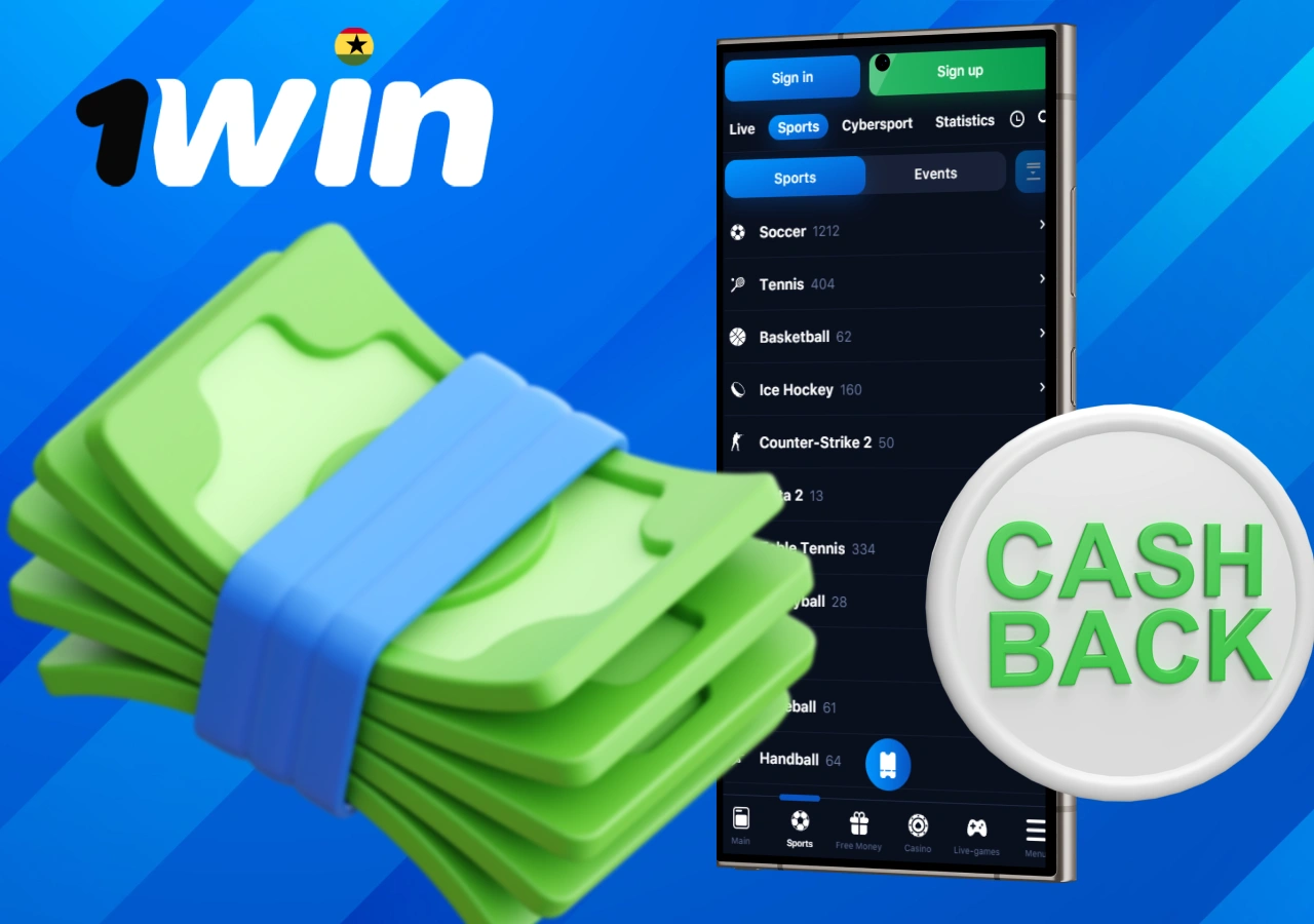 1Win cashback bonus for Ghanaian sports bettors